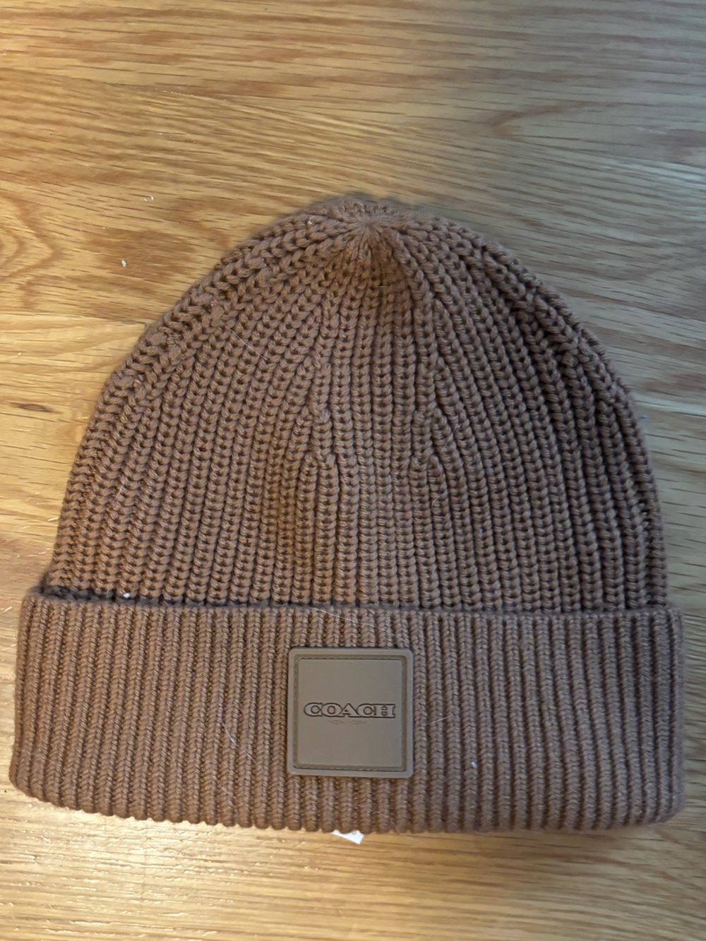 Coach Men’s Camel Brown Ribbed Knit Beanie-NWT